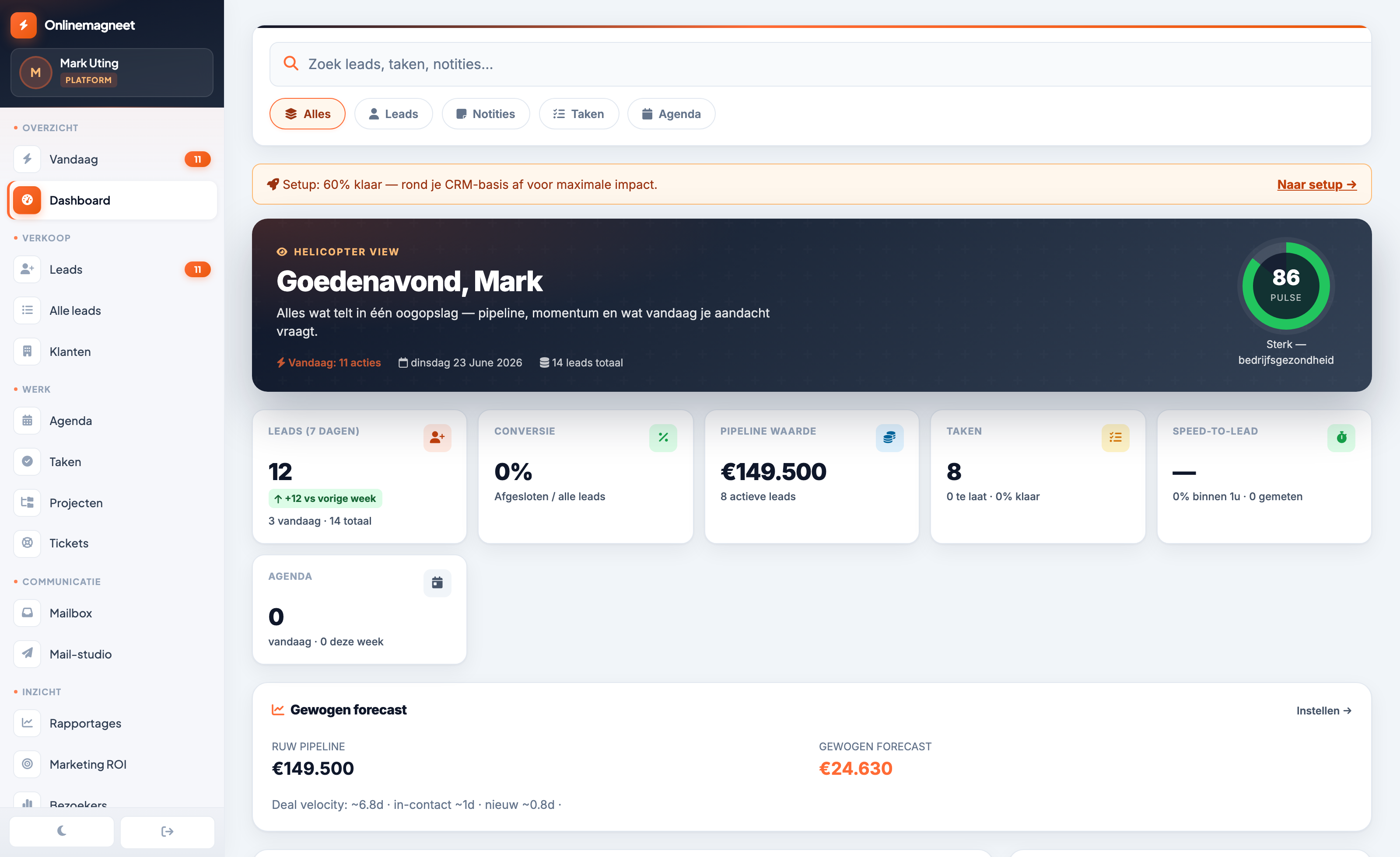 Onlinemagneet CRM — dashboard