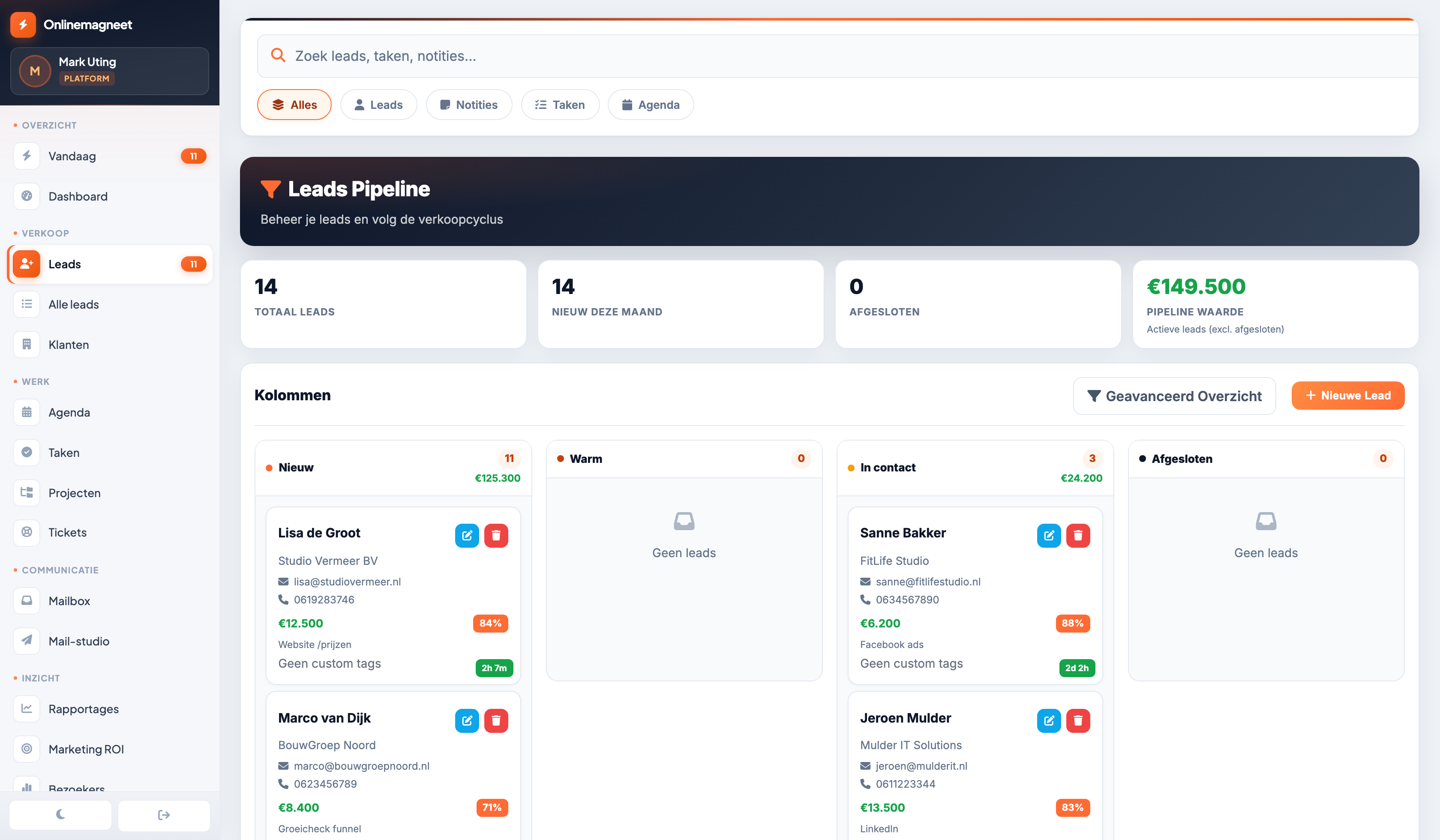 Onlinemagneet CRM — leads