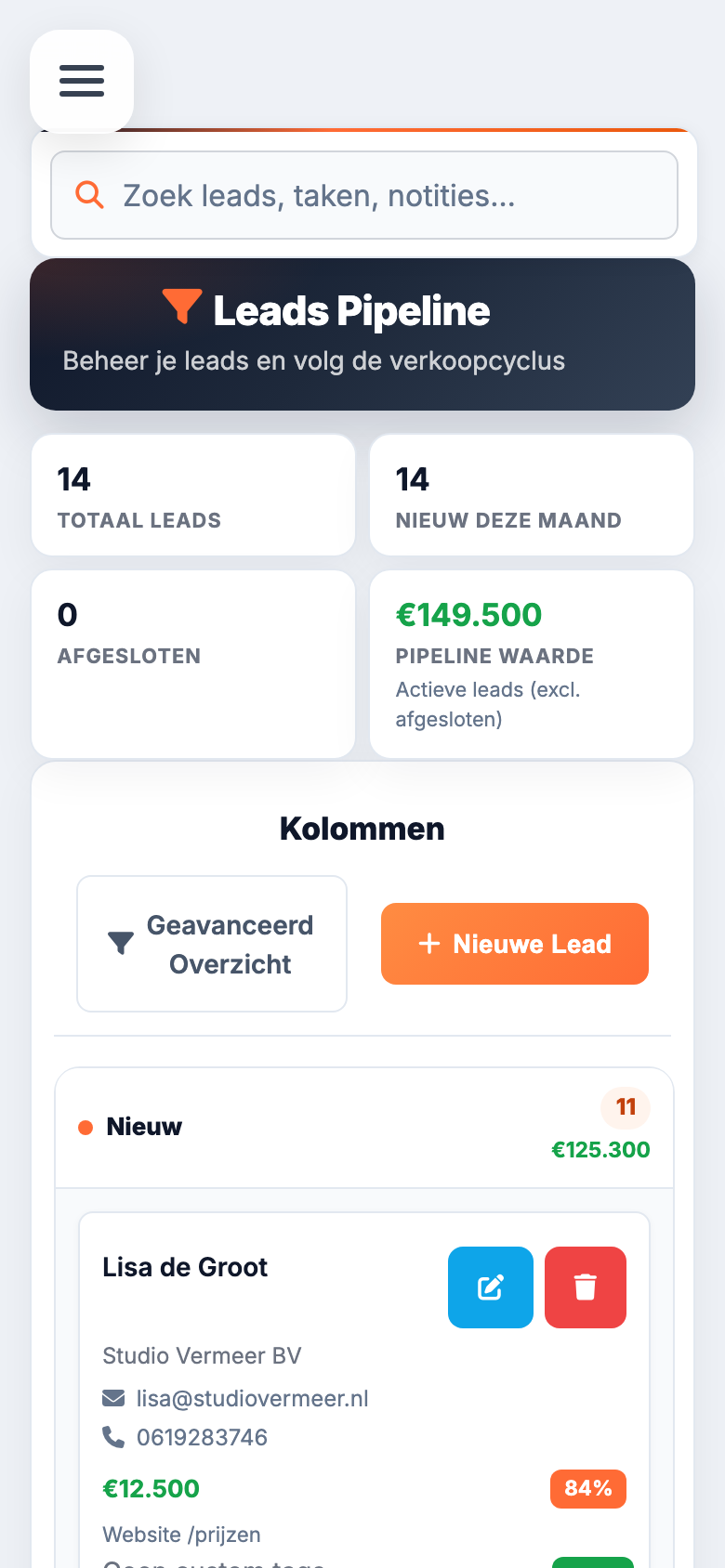 Onlinemagneet CRM — leads