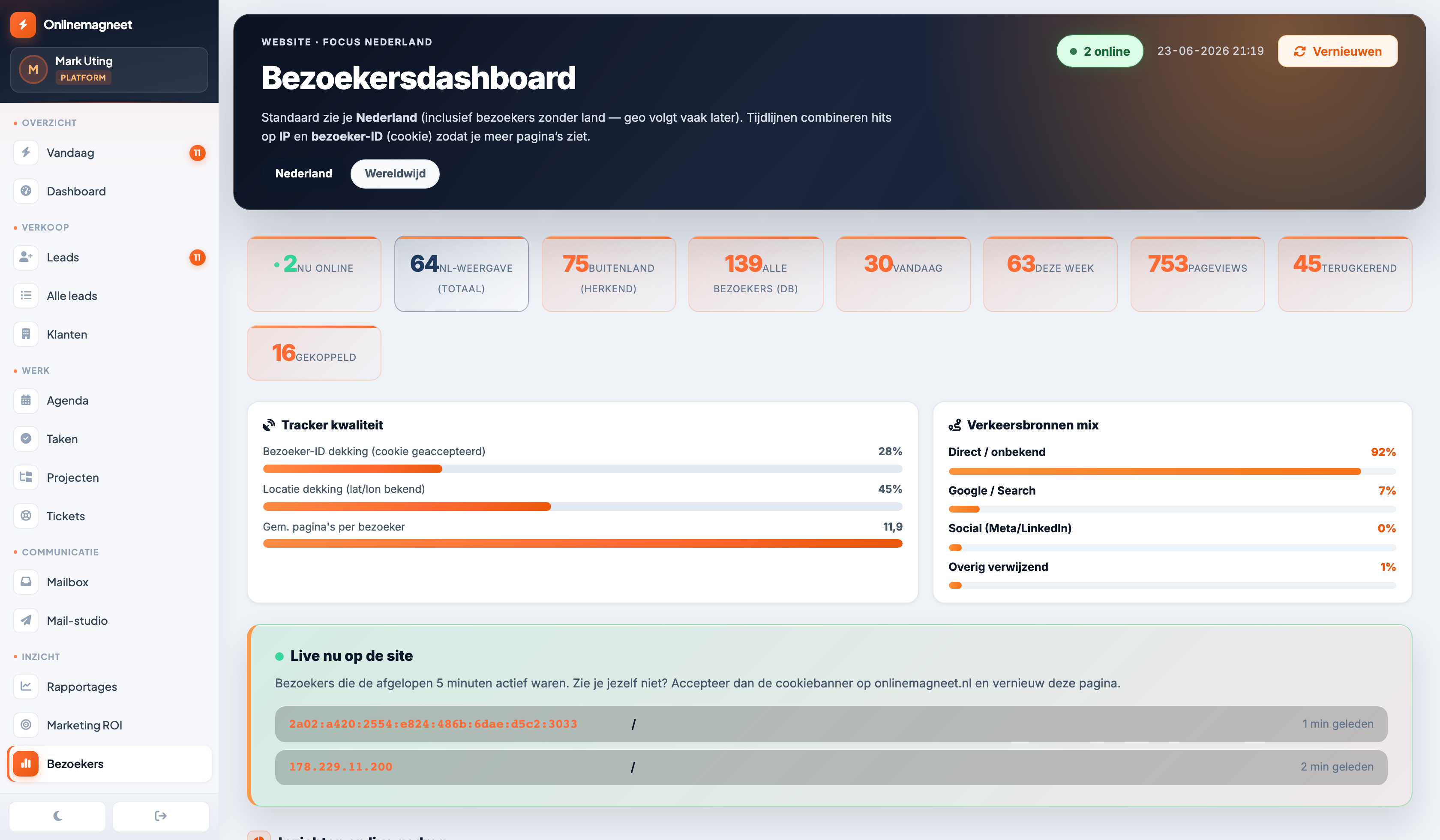 Onlinemagneet CRM — visitors